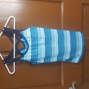 Danskin Now Caribbean blue stripe Yoga Medium 8/10 tank with built in bra